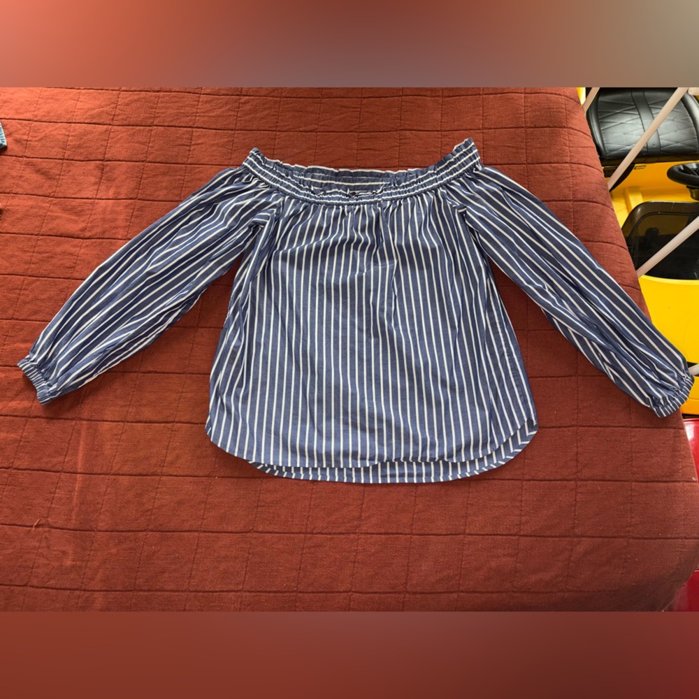 J. Crew Navy and White Striped Blouse